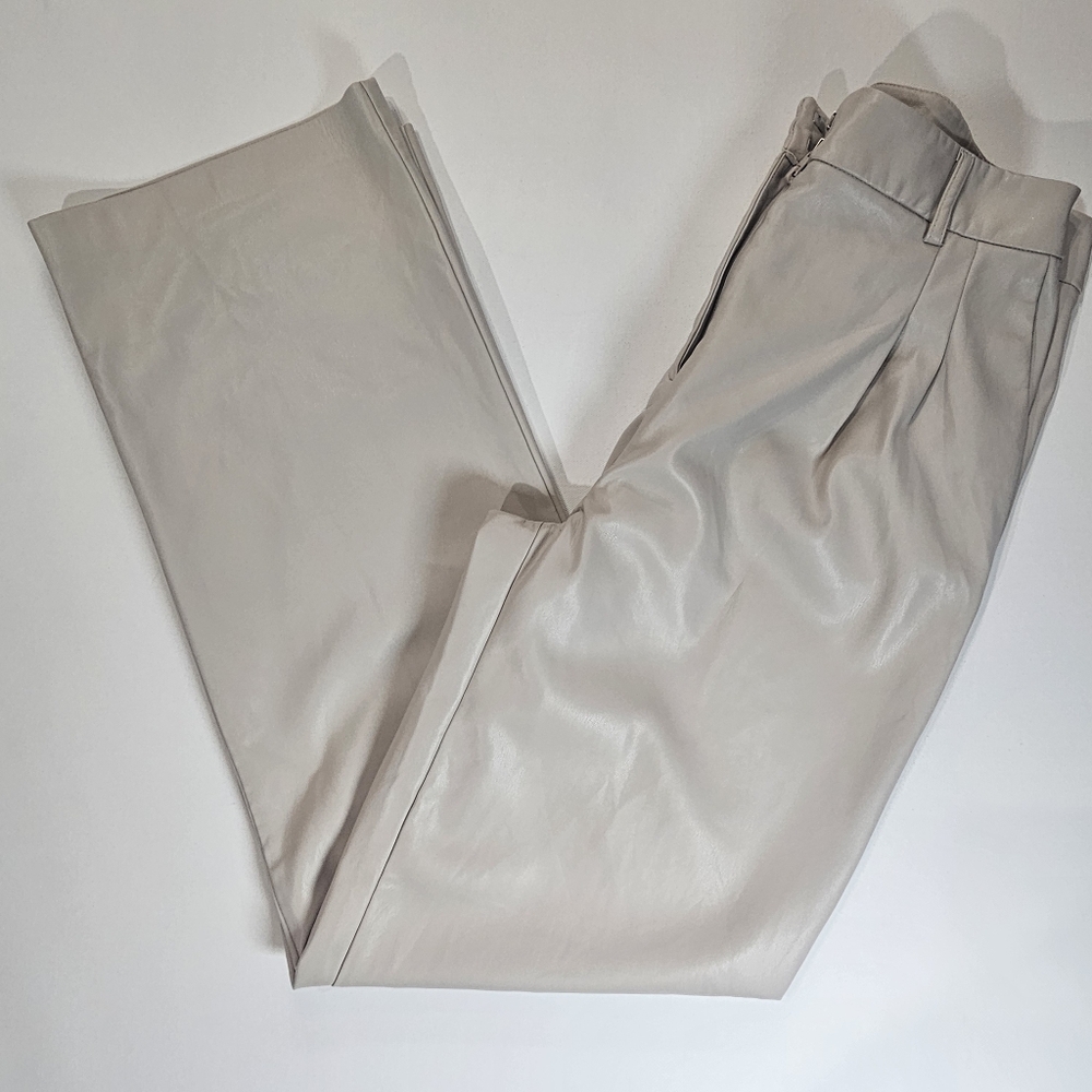 House of Harlow 1960 Vegan Leather Pants Womens Size 4 Cream High Rise Wide Leg‎